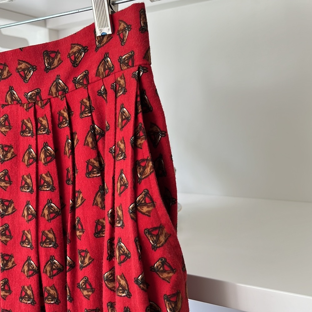 Vintage 80’s Ralph Lauren Blue Label Equestrian Flannel Midi Skirt Red Sz 6 - Picture 4 of 12